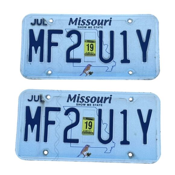 Missouri License Plates (2) Show-Me State July 2019 Sticker Blue Automobile Tags - Picture 1 of 4
